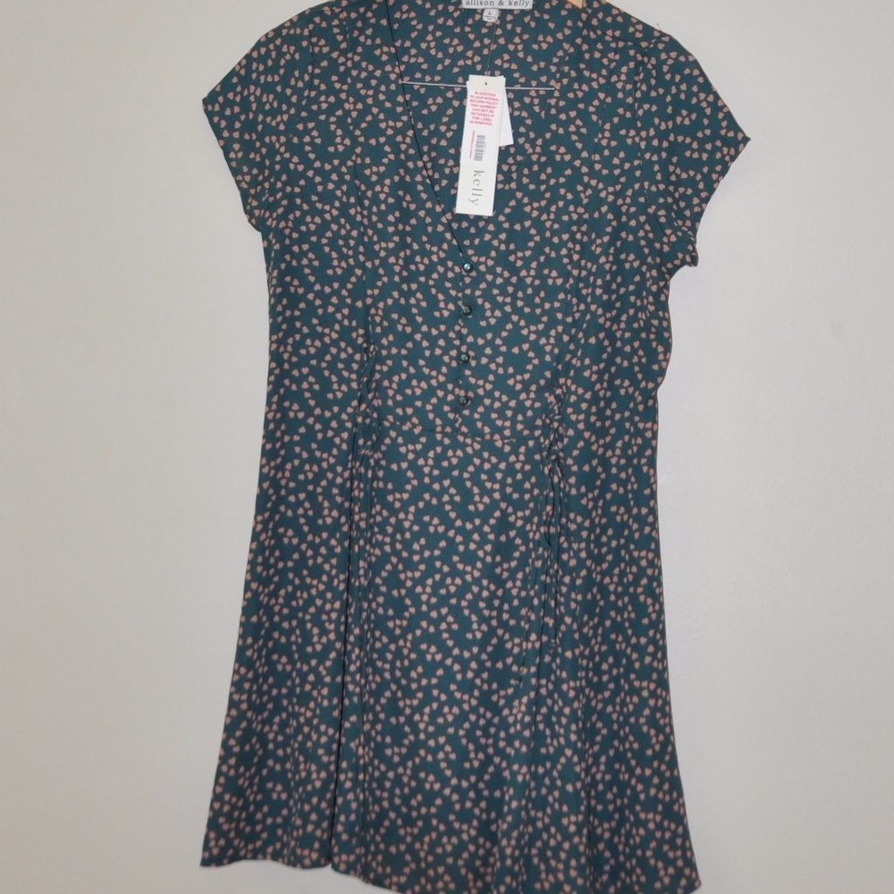 Allison & Kelly Green Heart Blouse Large NWT